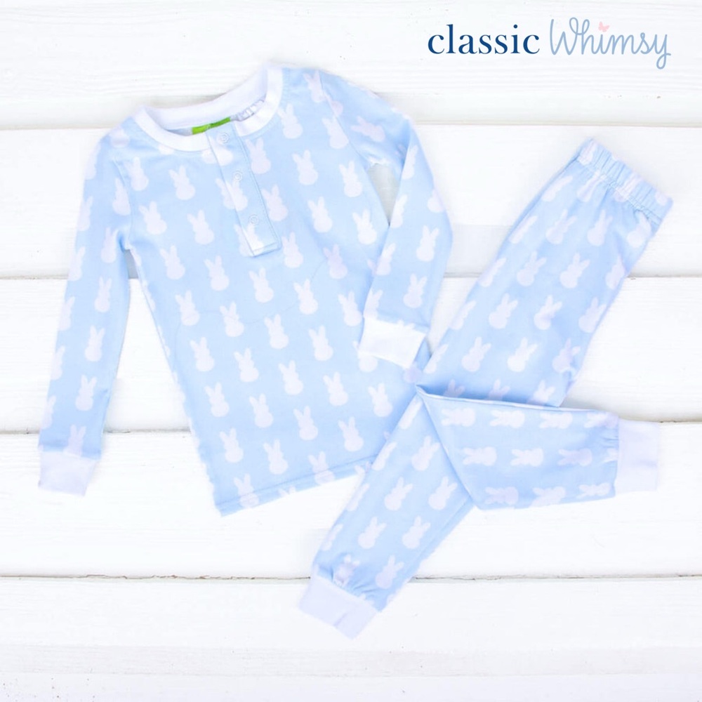 Classic Whimsy Bunny Peeps Light Blue Henley Pajama Set